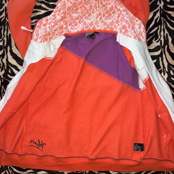 Volcom Zip French Terry Hoodie - Orange/Coral/White/Purple-Y2K/Skate Juniors XL - Picture 8 of 16